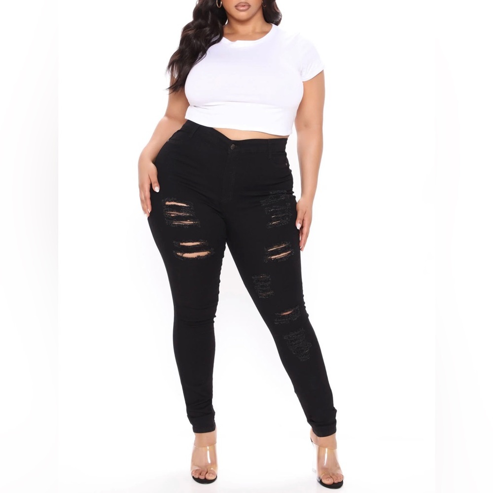 Fashion Nova Size 20 Curvy Black Distressed High Rise Skinny Jeans Stretch
